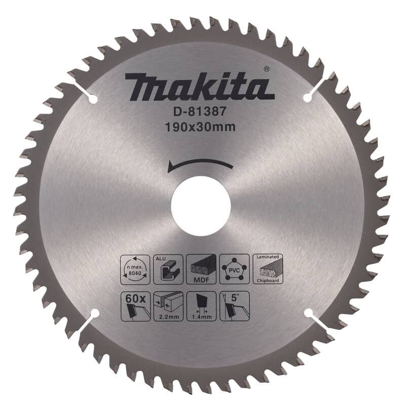 mak-d-81387-makita-d-81387-190mm-x-30mm-x-60t-multi-purpose-tct-blade-01.jpg Makita D-81387 190mm x 30mm x 60T Multi-Purpose TCT Blade - Image 1