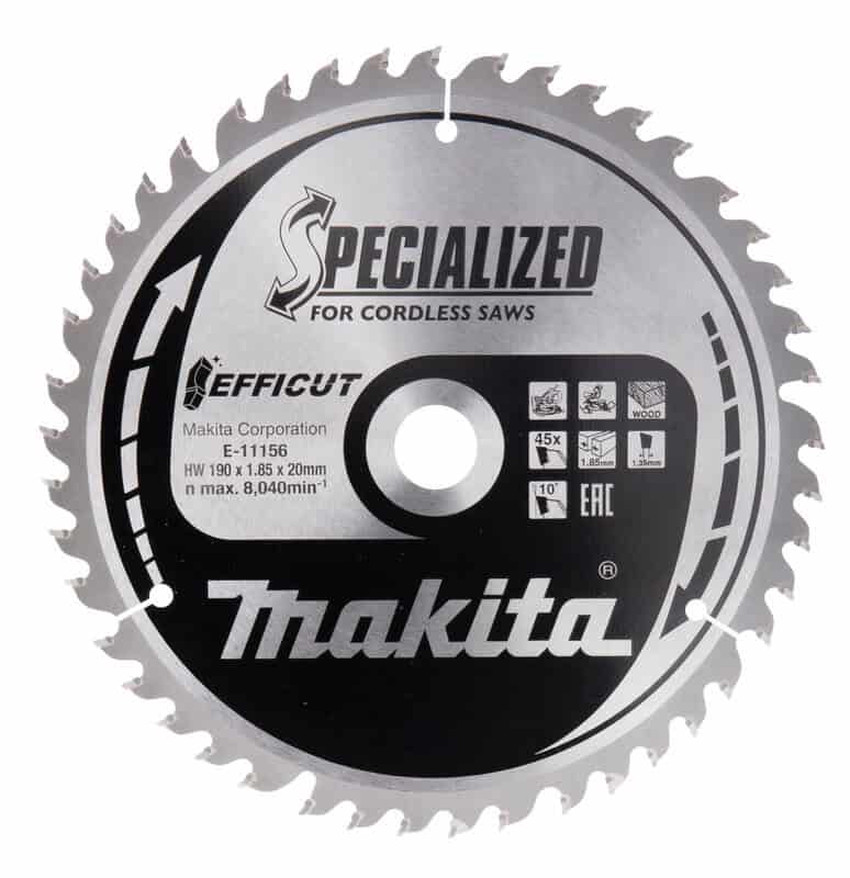 mak-e-11156-makita-e-11156-190mm-x-20mm-x-45t-efficut-tct-wood-saw-blade-01.jpg Makita E-11156 190mm x 20mm x 45T Efficut TCT Wood Saw Blade - Image 1