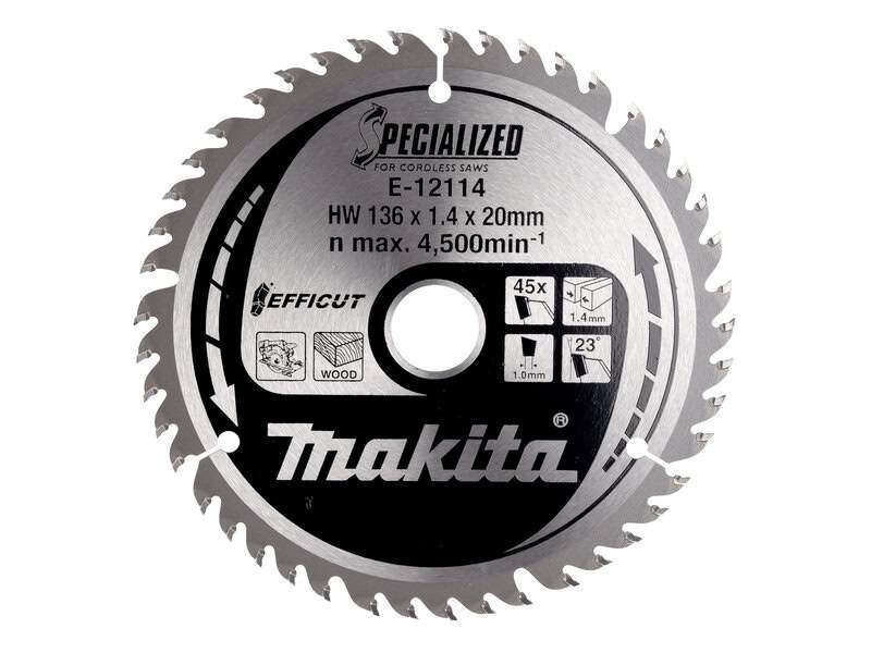 mak-e-12114-makita-e-12114-136mm-x-20mm-x-45t-wood-saw-blade-01.jpg Makita E-12114 136mm x 20mm x 45T Wood Saw Blade - Image 1