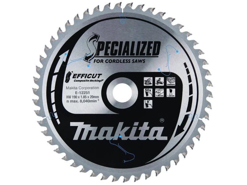 mak-e-12251-makita-e-12251-190mm-x-20mm-x-50t-efficut-tct-wood-saw-blade-01.jpg Makita E-12251 190mm x 20mm x 50T Efficut TCT Wood Saw Blade - Image 1