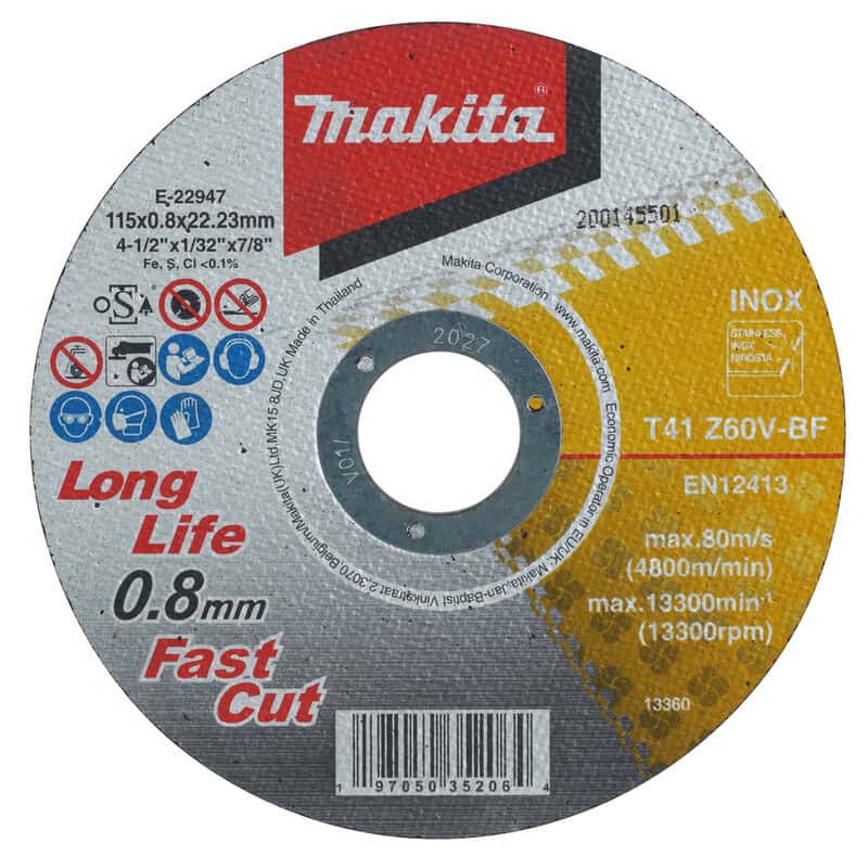 mak-e-22947-makita-e-22947-115mm-x-0-8mm-x-22-23mm-thin-cutting-disc-01.jpg Makita E-22947 115mm x 0.8mm x 22.23mm Thin Cutting Disc - Image 1