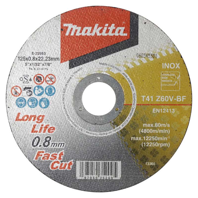 mak-e-22953-makita-e-22953-125mm-x-0-8mm-x-22-23mm-thin-cutting-disc-01.jpg Makita E-22953 125mm x 0.8mm x 22.23mm Thin Cutting Disc - Image 1