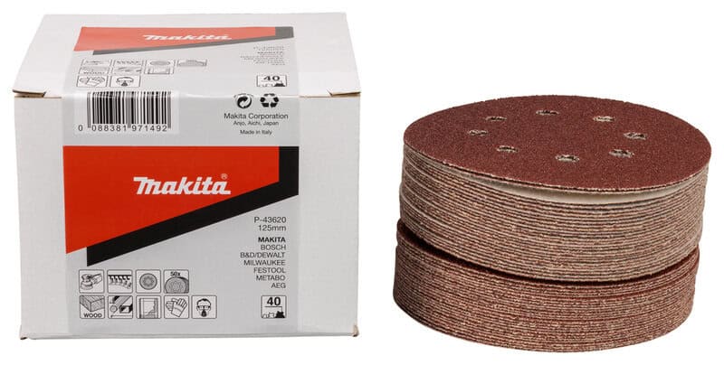 mak-p-43620-makita-p-43620-125mm-40-grit-sanding-discs-pack-of-50-01.jpg Makita P-43620 125mm 40 Grit Sanding Discs - Pack of 50 - Image 1