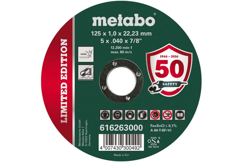 met-616263000-metabo-616263000-125mm-x-1mm-x-22-23mm-inox-cutting-disc-01.jpg Metabo 616263000 125mm x 1mm x 22.23mm INOX Cutting Disc - Image 1
